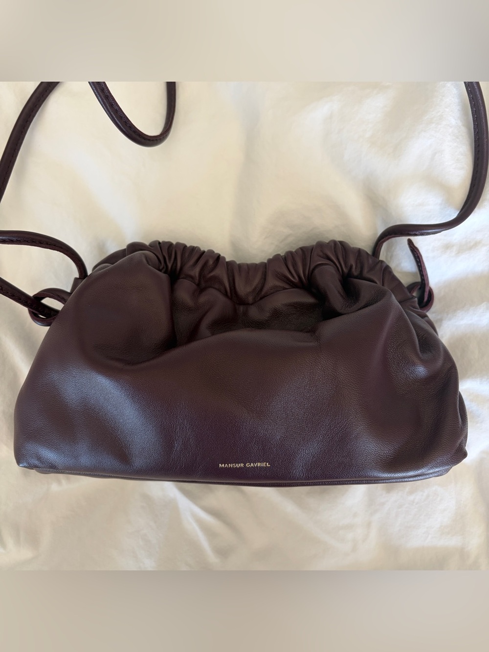 Mansur Gavriel Gathered Leather Shoulder Clutch in Deep Plum